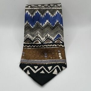 Bachrach Abstract Southwestern Geometric Silk Necktie Brown Blue 59x4 Wide